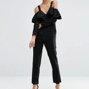 Black cold shoulder ruffle jumpsuit